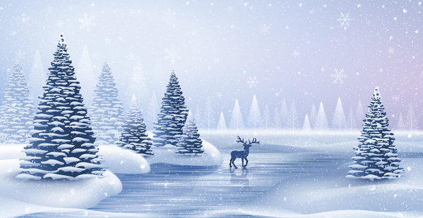 、鹿、冬の風景 