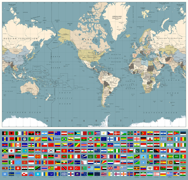 världen kartor flaggor 