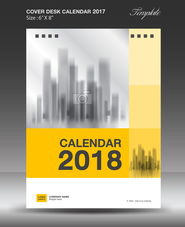 vertikal täcka skrivbord Kalender gul 2018 