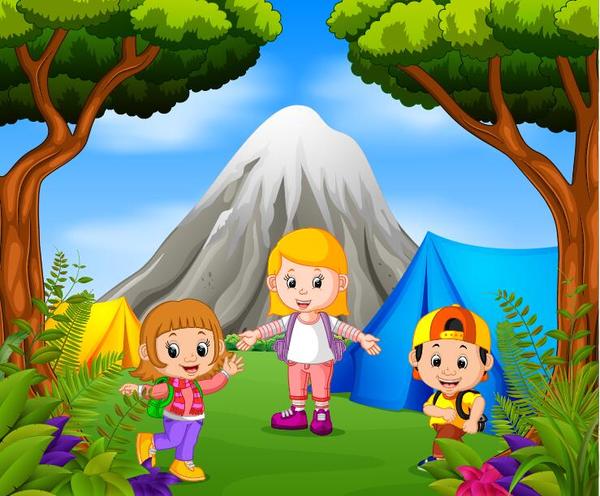 kids cartoon camping 