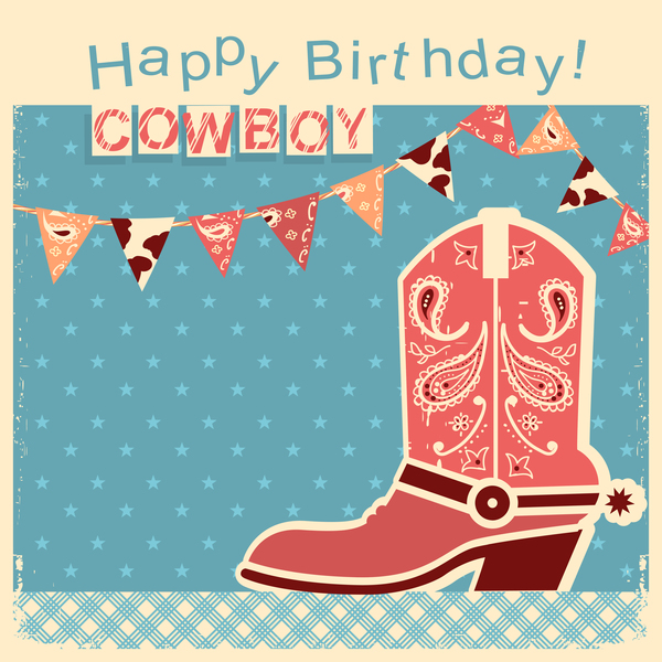 Retro teckensnitt kort Födelsedag cowboy barn 