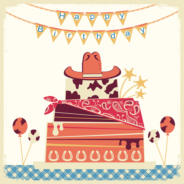 、ケーキ、カウボーイ、帽子、誕生日おめでとう 