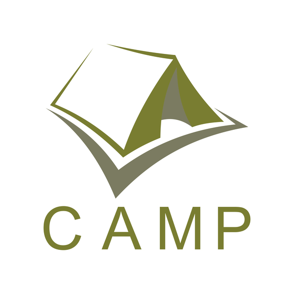 、キャンプ、緑、ロゴ 