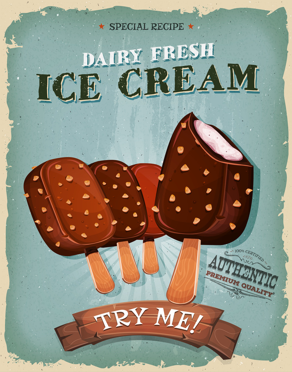 poster flyer creme bâtonnets de glace 