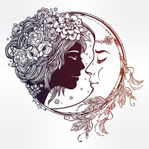 、女性、月の顔 