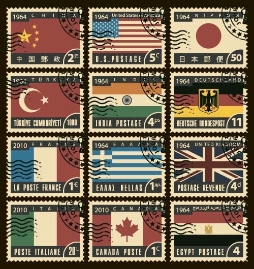 timbres frais de port National drapeau 