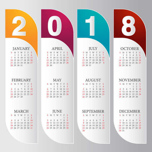 vertical carte calendrier 2018 