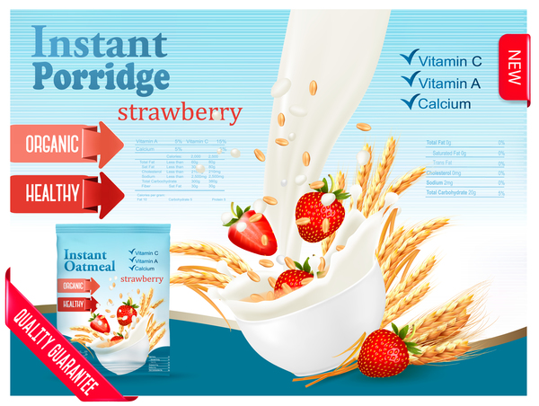 poster Porridge lait fraise blé 