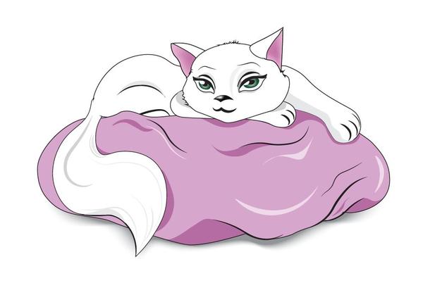 、猫、枕、ホワイト 